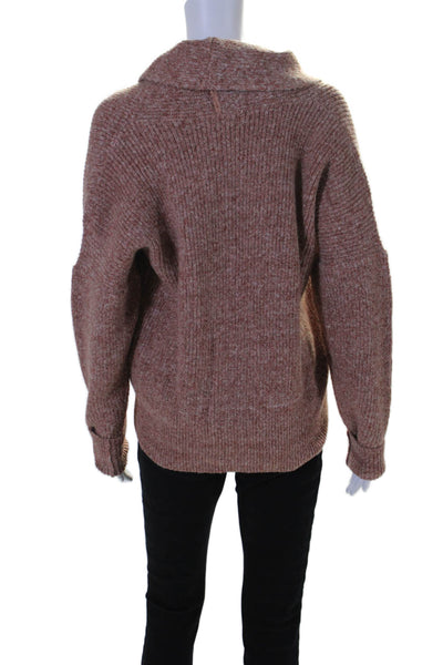 Central Park West Womens Four Button Ribbed Oversized Cardigan Sweater Brown XS