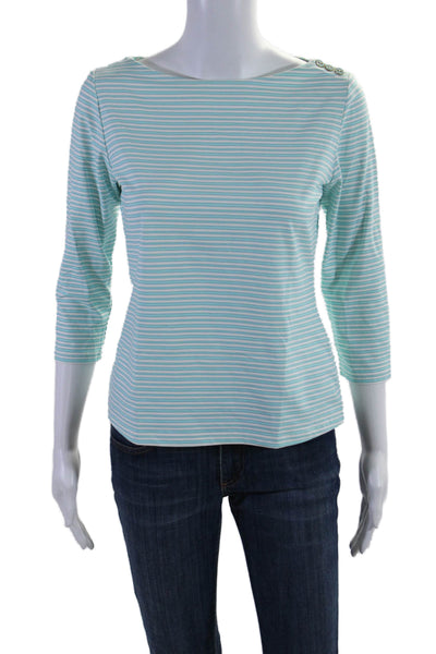 J. Mclaughlin Womens Striped Long Sleeves Blouse White Sky Blue Size Small
