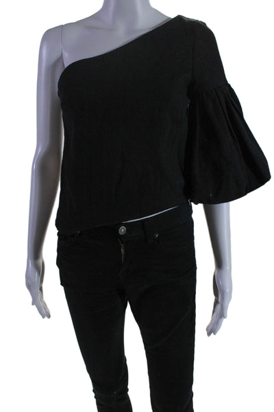 Bec & Bridge Womens One Shoulder Long Sleeves Blouse Black Cotton Size 4