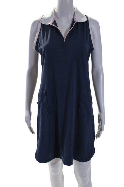 Peter Millar Womens Textured knitted Hem Collared Pocketed Casual Dress Blue Siz