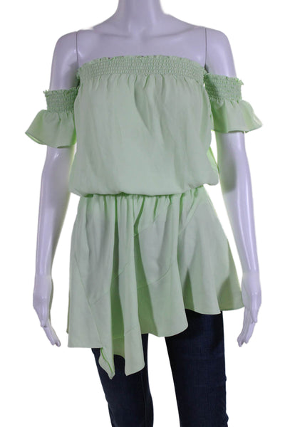 Amanda Uprichard Womens Short Sleeve Off The Shoulder Blouse Top Green Size XS
