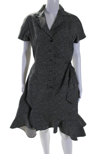 Teri Jon Womens Polka Dotted Wrap Tied Button Up Dress Colorblock Size 10