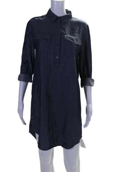 J Brand Womens Half Button Down Long Sleeves Shirt Dress Blue Size Small