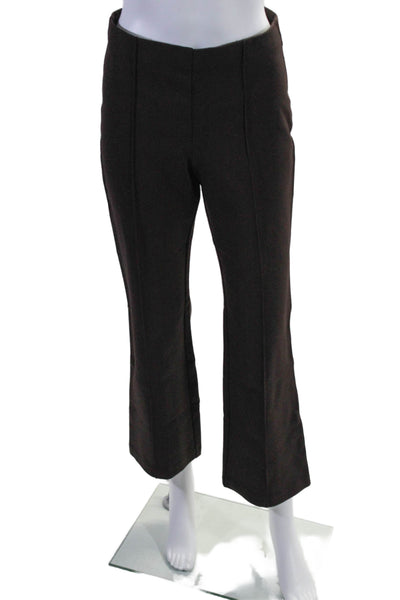 BR Womens Elastic Waistband High Rise Pleated Straight Leg Pants Brown Small