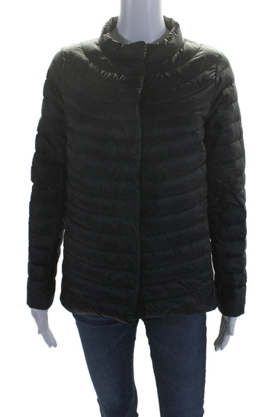 Athletech Womens Striped Bubble Textured Button Snap Jacket Black Size XS