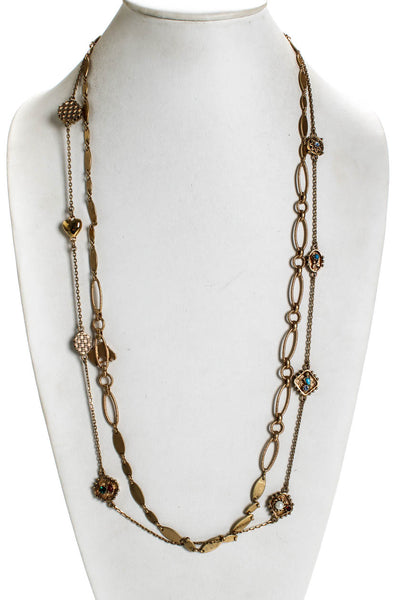 Juicy Couture Womens NWT Gold Tone Rhinestone Accent Multilayer Charm Necklace 3
