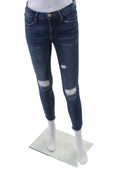 Frame Womens Le High Skinny Crop Distressed High Rise Skinny Jeans Blue Size 25