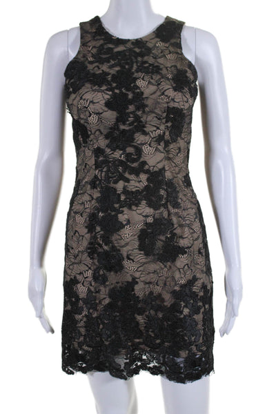 Dress the Population Womens Black Nude Floral Lace Sleeveless Shift Dress SizeXS