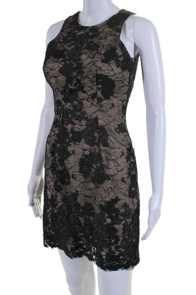 Dress the Population Womens Black Nude Floral Lace Sleeveless Shift Dress SizeXS