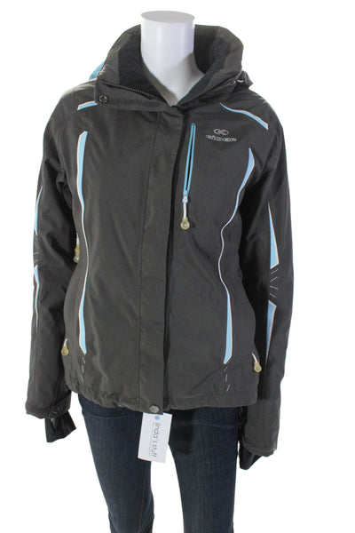 Eider Womens Hooded Three Pocket Long Sleeve Zip Up Winter Coat Gray Size 40