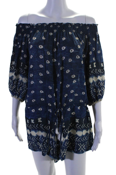 Jens Pirate Booty Womens Abstract Drawstring Waist Long Sleeve Romper Blue Size