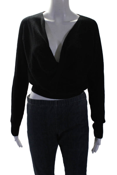 LYR by Splendid Womens Ribbed Long Sleeve Cowl Neck Knit Top Black Size S