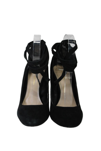 BCBGeneration Womens Suede Round Slip On Toe Lace Up Pumps Black Size 6