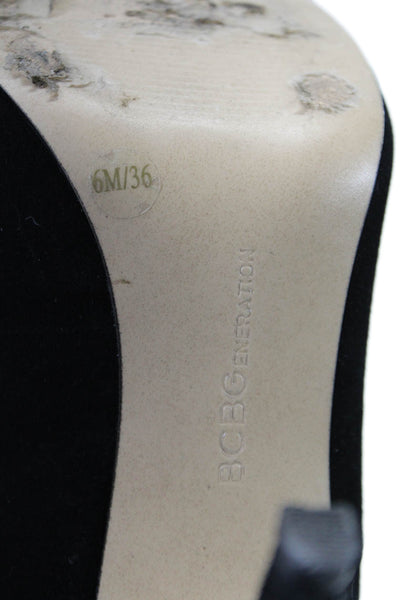 BCBGeneration Womens Suede Round Slip On Toe Lace Up Pumps Black Size 6