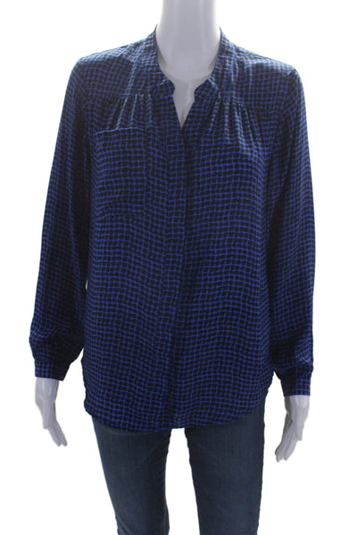 Central Park West Women's Round Neck Long Sleeves Button Down Shirt Blue Size XS