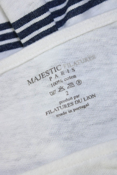 Majestic Filatures Womens Striped Long Sleeves Shirt White Navy Blue Size 2