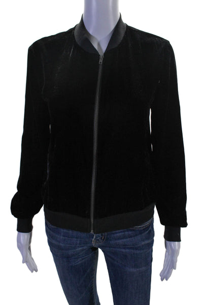 Ella Moss Womens Velvet Full Zipper Light Jacket Black Size Extra Small
