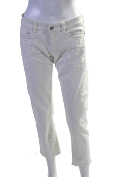 Pilcro and the Letterpress Anthropologie Womens White Embroidered Jeans Size 25