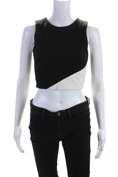 Alice + Olivia Womens Black White Color Block Zip Back Crop Top Size 2