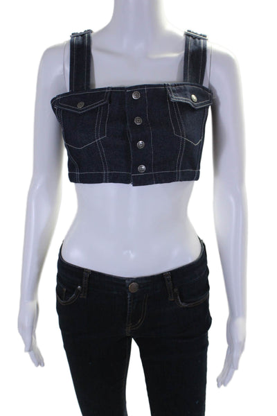 Ksubi Women's Square Neck Patch Pockets Medium Wash Denim Cropped Top Size S
