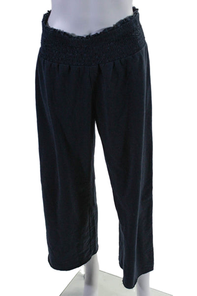 Sundays Womens Navy Cotton Smocked High Waisted Wide Leg Pants Size S