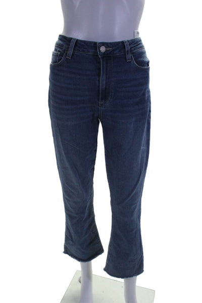 Paige Womens Cotton Zip Button Straight Fray Bottom Leg Jeans Blue Size EUR 28