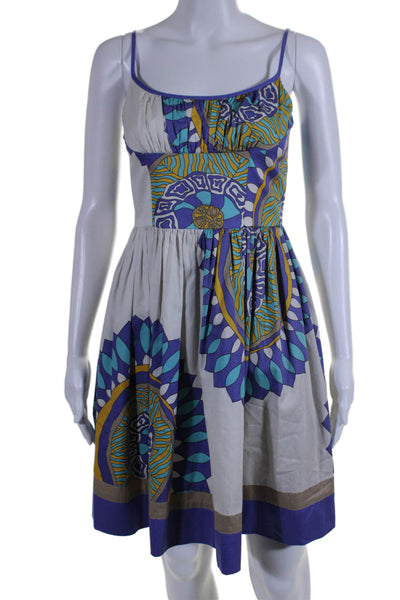 Trina Turk Womens Abstract Print Sleeveless A Line Dress Multi Colored Size 6