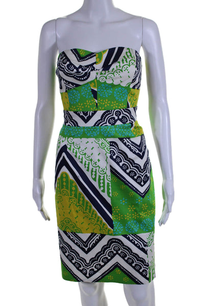 Trina Turk Womens Abstract Print Strapless Dress Multi Colored Cotton Size 4