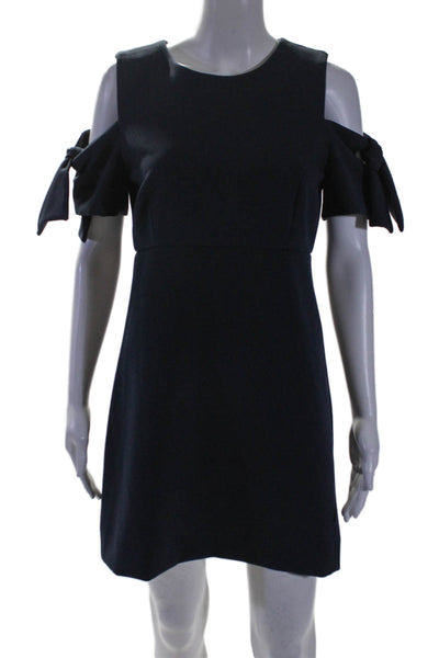 Milly Womens Round Neck Off Shoulder A Line Shift Dress Navy Size 8