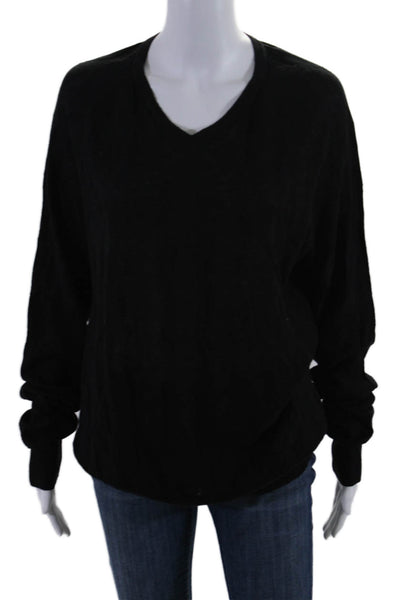 Club Monaco Womens Linen Ribbed Knit V-neck Long Sleeve Sweater Black Size M