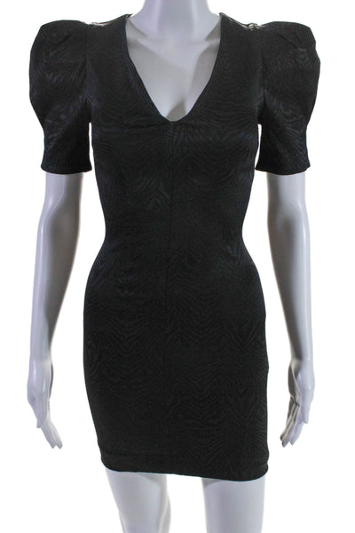 Bec & Bridge Womens V-Neck Short Sleeves Fitted Textured Mini Dress Black Size 2