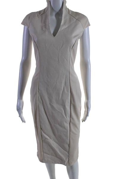 Alexia Admor Womens Faux Leather V Neck Mid Calf Pencil Dress White Size Small