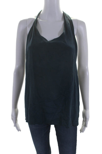 Elizabeth and James Womens Silk Low Back Sleeveless Halter Top Blue Size XS