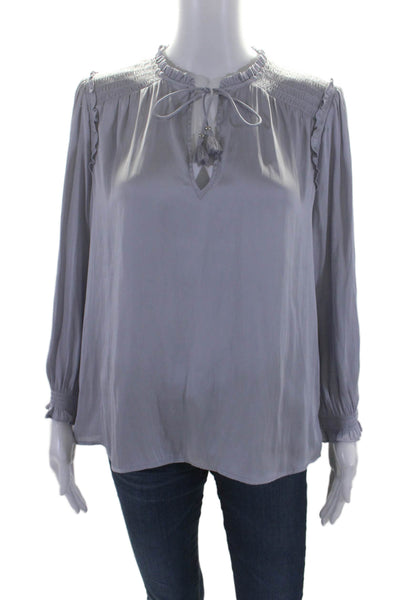 Paige Womens Ruched V-Neck Long Sleeve Pullover Blouse Top Purple Size M