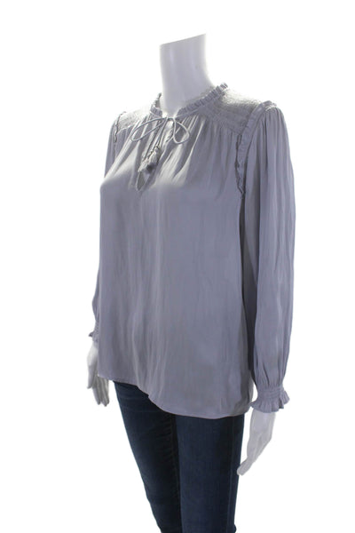 Paige Womens Ruched V-Neck Long Sleeve Pullover Blouse Top Purple Size M