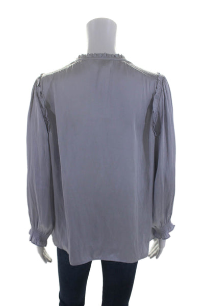 Paige Womens Ruched V-Neck Long Sleeve Pullover Blouse Top Purple Size M