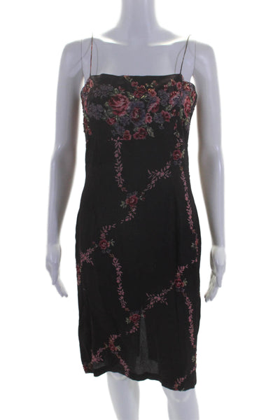 Tracy Reese Womens Beaded Floral Square Neck Sleeveless Dress Purple Size S