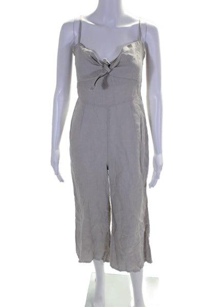 Elan Womens Linen Ruched Adjustable Sleeveless Wide Leg Jumpsuit Gray Size XS