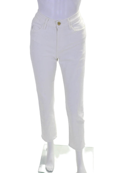 Frame Denim Womens Cotton Denim Five Pocket Mid-Rise Tapered Jeans White Size 28