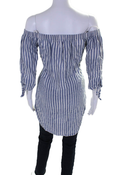 Cloth & Stone Womens Striped Long Sleeve Off The Shoulder Blouse Blue Size XS