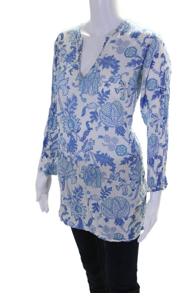Roberta Roller Rabbit Women's V-Neck 3/4 Sleeves Tunic Blouse Floral Size M