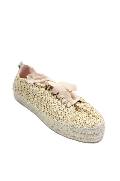 Rocky Barnes x Manebi Womens Raffia Platform Espadrille Shoes Beige Size 41