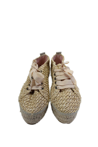 Rocky Barnes x Manebi Womens Raffia Platform Espadrille Shoes Beige Size 41