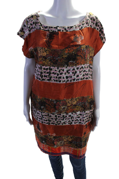 La Prestic Ouiston Womens Satin Textured Scoop Neck Short Sleeve Blouse Orange S