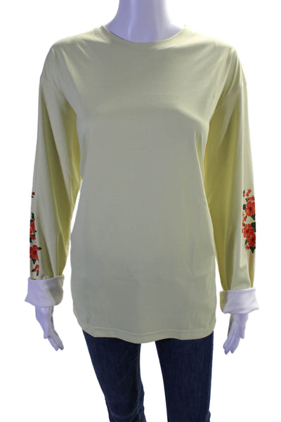 Aloha Marina Womens Long Sleeve Scoop Neck Floral Shirt Yellow Size Large