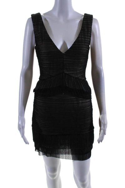 BCBGMAXAZRIA Womens Back Zip V Neck Tulle Overlay Mini Dress Black Size Small