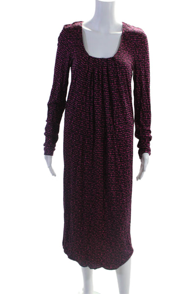 Boss Hugo Boss Womens Black Pink Print Scoop Neck Long Sleeve Shift Dress Size L