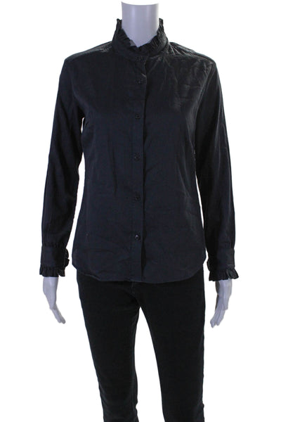 Gilber Gilmore Womens Button Front Long Sleeve Shirt Black Cotton Size XS