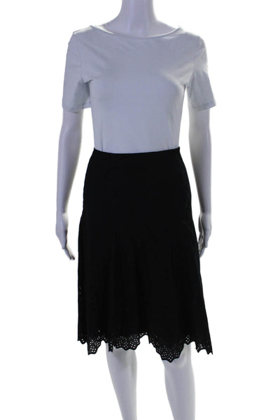 Elie Tahari Womens Eyelet Knee Length A Line Skirt Black Cotton Size 12