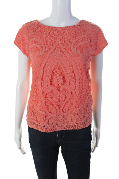 Alice + Olivia Womens Orange Lace Paisley Print Crew Neck Blouse Top Size S